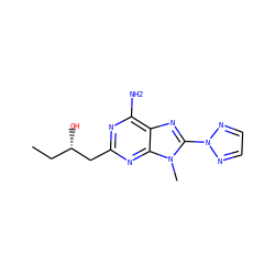 CC[C@H](O)Cc1nc(N)c2nc(-n3nccn3)n(C)c2n1 ZINC000096908111