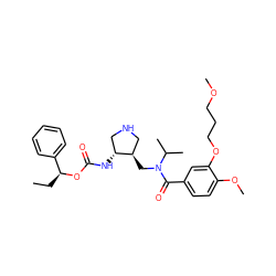 CC[C@H](OC(=O)N[C@@H]1CNC[C@H]1CN(C(=O)c1ccc(OC)c(OCCCOC)c1)C(C)C)c1ccccc1 ZINC000200710968