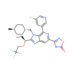 CC[C@H](OCC(F)(F)F)c1nc2cc(-c3noc(=O)[nH]3)nc(-c3cncc(Cl)c3)c2n1C[C@H]1CC[C@H](C)CC1 ZINC000261107417