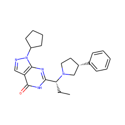 CC[C@H](c1nc2c(cnn2C2CCCC2)c(=O)[nH]1)N1CC[C@H](c2ccccc2)C1 ZINC001772578864