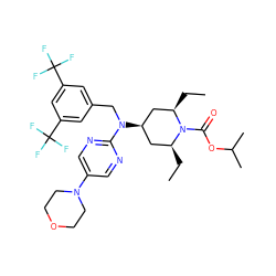 CC[C@H]1C[C@@H](N(Cc2cc(C(F)(F)F)cc(C(F)(F)F)c2)c2ncc(N3CCOCC3)cn2)C[C@@H](CC)N1C(=O)OC(C)C ZINC001772601375