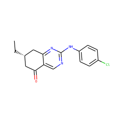 CC[C@H]1CC(=O)c2cnc(Nc3ccc(Cl)cc3)nc2C1 ZINC000096282180