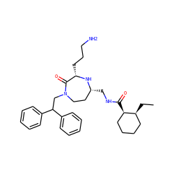 CC[C@H]1CCCC[C@H]1C(=O)NC[C@@H]1CCN(CC(c2ccccc2)c2ccccc2)C(=O)[C@H](CCCN)N1 ZINC001772639987