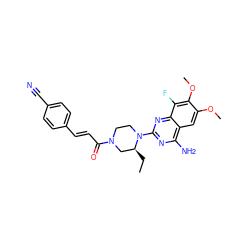 CC[C@H]1CN(C(=O)/C=C/c2ccc(C#N)cc2)CCN1c1nc(N)c2cc(OC)c(OC)c(F)c2n1 ZINC000210863858
