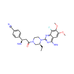 CC[C@H]1CN(C(=O)C[C@@H](N)c2ccc(C#N)cc2)CCN1c1nc(N)c2cc(OC)c(OC)c(F)c2n1 ZINC001772629463