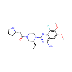 CC[C@H]1CN(C(=O)C[C@@H]2CCCN2)CCN1c1nc(N)c2cc(OC)c(OC)c(F)c2n1 ZINC001772646948