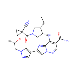 CC[C@H]1CN(C(=O)C2(C#N)CC2)C[C@H]1Nc1c(C(N)=O)cnn2cc(-c3cnn(C[C@H](C)O)c3)nc12 ZINC001772645249