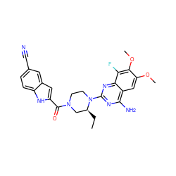 CC[C@H]1CN(C(=O)c2cc3cc(C#N)ccc3[nH]2)CCN1c1nc(N)c2cc(OC)c(OC)c(F)c2n1 ZINC001772654659