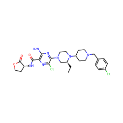 CC[C@H]1CN(c2nc(N)c(C(=O)N[C@@H]3CCOC3=O)nc2Cl)CCN1C1CCN(Cc2ccc(Cl)cc2)CC1 ZINC000073160827