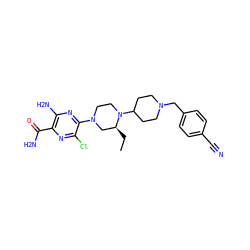 CC[C@H]1CN(c2nc(N)c(C(N)=O)nc2Cl)CCN1C1CCN(Cc2ccc(C#N)cc2)CC1 ZINC000073160375