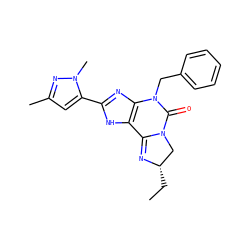 CC[C@H]1CN2C(=O)N(Cc3ccccc3)c3nc(-c4cc(C)nn4C)[nH]c3C2=N1 ZINC000072109238