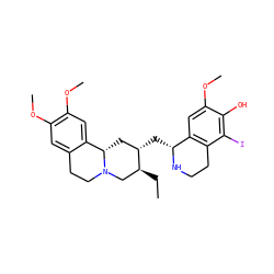 CC[C@H]1CN2CCc3cc(OC)c(OC)cc3[C@@H]2C[C@@H]1C[C@H]1NCCc2c1cc(OC)c(O)c2I ZINC000049605435