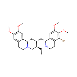 CC[C@H]1CN2CCc3cc(OC)c(OC)cc3[C@@H]2C[C@@H]1C[C@H]1NCCc2c1cc(OC)c(OC)c2Br ZINC000049626802