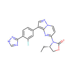 CC[C@H]1COC(=O)N1c1ccn2ncc(-c3ccc(-c4nc[nH]n4)c(F)c3)c2n1 ZINC000116186485