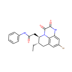 CC[C@H]1Cc2cc(Br)cc3[nH]c(=O)c(=O)n(c23)[C@@H]1CC(=O)Nc1ccccc1 ZINC000029326369