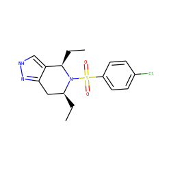 CC[C@H]1Cc2n[nH]cc2[C@@H](CC)N1S(=O)(=O)c1ccc(Cl)cc1 ZINC000049067832