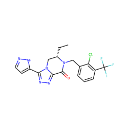 CC[C@H]1Cn2c(nnc2-c2ccn[nH]2)C(=O)N1Cc1cccc(C(F)(F)F)c1Cl ZINC000219114825