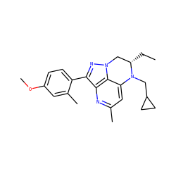 CC[C@H]1Cn2nc(-c3ccc(OC)cc3C)c3nc(C)cc(c32)N1CC1CC1 ZINC000013672749