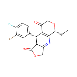 CC[C@H]1OCC(=O)C2=C1N=C1COC(=O)C1[C@@H]2c1ccc(F)c(Br)c1 ZINC000040568544