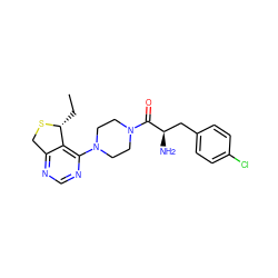 CC[C@H]1SCc2ncnc(N3CCN(C(=O)[C@H](N)Cc4ccc(Cl)cc4)CC3)c21 ZINC000066058774