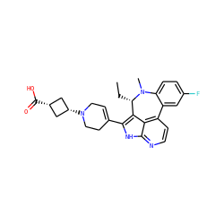 CC[C@H]1c2c(C3=CCN([C@H]4C[C@@H](C(=O)O)C4)CC3)[nH]c3nccc(c23)-c2cc(F)ccc2N1C ZINC001772623235