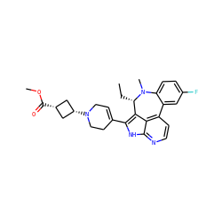 CC[C@H]1c2c(C3=CCN([C@H]4C[C@@H](C(=O)OC)C4)CC3)[nH]c3nccc(c23)-c2cc(F)ccc2N1C ZINC001772653623