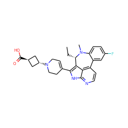 CC[C@H]1c2c(C3=CCN([C@H]4C[C@H](C(=O)O)C4)CC3)[nH]c3nccc(c23)-c2cc(F)ccc2N1C ZINC001772603270