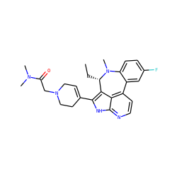 CC[C@H]1c2c(C3=CCN(CC(=O)N(C)C)CC3)[nH]c3nccc(c23)-c2cc(F)ccc2N1C ZINC001772613908