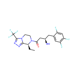CC[C@H]1c2nnc(C(F)(F)F)n2CCN1C(=O)C[C@H](N)Cc1cc(F)c(F)cc1F ZINC000028967651