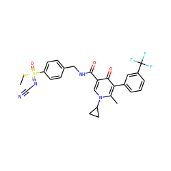 CC[S@@](=O)(=NC#N)c1ccc(CNC(=O)c2cn(C3CC3)c(C)c(-c3cccc(C(F)(F)F)c3)c2=O)cc1 ZINC000149861349