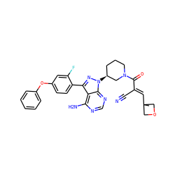 CC1(/C=C(\C#N)C(=O)N2CCC[C@H](n3nc(-c4ccc(Oc5ccccc5)cc4F)c4c(N)ncnc43)C2)COC1 ZINC000224314508