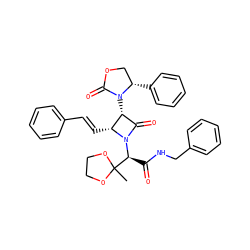 CC1([C@H](C(=O)NCc2ccccc2)N2C(=O)[C@@H](N3C(=O)OC[C@@H]3c3ccccc3)[C@H]2/C=C/c2ccccc2)OCCO1 ZINC000028713340