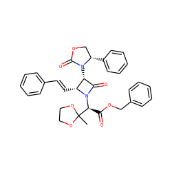 CC1([C@H](C(=O)OCc2ccccc2)N2C(=O)[C@@H](N3C(=O)OC[C@@H]3c3ccccc3)[C@H]2/C=C/c2ccccc2)OCCO1 ZINC000028713297
