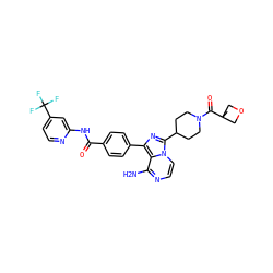 CC1(C(=O)N2CCC(c3nc(-c4ccc(C(=O)Nc5cc(C(F)(F)F)ccn5)cc4)c4c(N)nccn34)CC2)COC1 ZINC001772637364