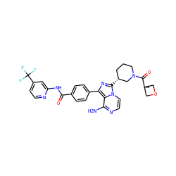 CC1(C(=O)N2CCC[C@@H](c3nc(-c4ccc(C(=O)Nc5cc(C(F)(F)F)ccn5)cc4)c4c(N)nccn34)C2)COC1 ZINC000208548920