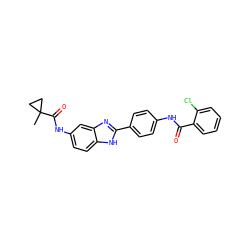 CC1(C(=O)Nc2ccc3[nH]c(-c4ccc(NC(=O)c5ccccc5Cl)cc4)nc3c2)CC1 ZINC000038147877