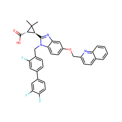 CC1(C)[C@@H](C(=O)O)[C@@H]1c1nc2cc(OCc3ccc4ccccc4n3)ccc2n1Cc1ccc(-c2ccc(F)c(F)c2)cc1F ZINC000220524704