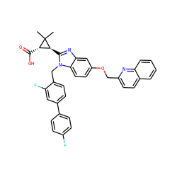 CC1(C)[C@@H](C(=O)O)[C@@H]1c1nc2cc(OCc3ccc4ccccc4n3)ccc2n1Cc1ccc(-c2ccc(F)cc2)cc1F ZINC000220524843