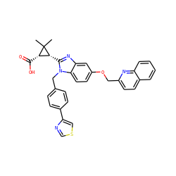 CC1(C)[C@@H](C(=O)O)[C@H]1c1nc2cc(OCc3ccc4ccccc4n3)ccc2n1Cc1ccc(-c2cscn2)cc1 ZINC000226113084