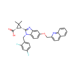 CC1(C)[C@@H](C(=O)O)[C@H]1c1nc2cc(OCc3ccc4ccccc4n3)ccc2n1Cc1ccc(F)cc1F ZINC000217365174