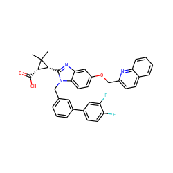CC1(C)[C@@H](C(=O)O)[C@H]1c1nc2cc(OCc3ccc4ccccc4n3)ccc2n1Cc1cccc(-c2ccc(F)c(F)c2)c1 ZINC000226115440