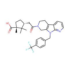 CC1(C)[C@@H](CC(=O)N2CCc3c(n(Cc4ccc(C(F)(F)F)cc4)c4ncccc34)C2)CC[C@@]1(C)C(=O)O ZINC000145804890