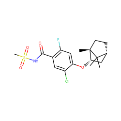 CC1(C)[C@@H]2CC[C@@]1(C)[C@@H](Oc1cc(F)c(C(=O)NS(C)(=O)=O)cc1Cl)C2 ZINC000261133265