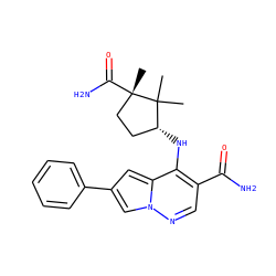 CC1(C)[C@H](Nc2c(C(N)=O)cnn3cc(-c4ccccc4)cc23)CC[C@]1(C)C(N)=O ZINC000146052255