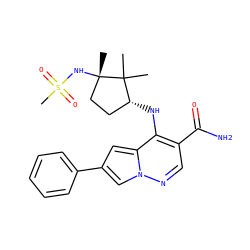 CC1(C)[C@H](Nc2c(C(N)=O)cnn3cc(-c4ccccc4)cc23)CC[C@]1(C)NS(C)(=O)=O ZINC000146146650