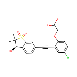 CC1(C)[C@H](O)c2ccc(C#Cc3cc(Cl)ccc3OCC(=O)O)cc2S1(=O)=O ZINC000073195571
