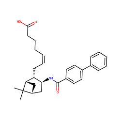 CC1(C)[C@H]2C[C@@H]1C[C@H](NC(=O)c1ccc(-c3ccccc3)cc1)[C@H]2C/C=C\CCCC(=O)O ZINC000013521396