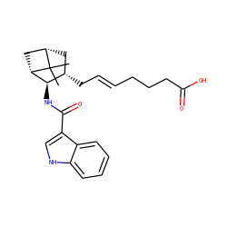 CC1(C)[C@H]2C[C@H](C/C=C/CCCC(=O)O)[C@@H](NC(=O)c3c[nH]c4ccccc34)[C@@H]1C2 ZINC000026501720