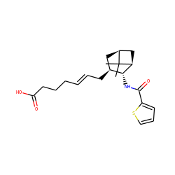 CC1(C)[C@H]2C[C@H](C/C=C/CCCC(=O)O)[C@@H](NC(=O)c3cccs3)[C@@H]1C2 ZINC000026476987