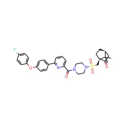 CC1(C)[C@H]2CC[C@@]1(CS(=O)(=O)N1CCN(C(=O)c3cccc(-c4ccc(Oc5ccc(F)cc5)cc4)n3)CC1)C(=O)C2 ZINC000113662397